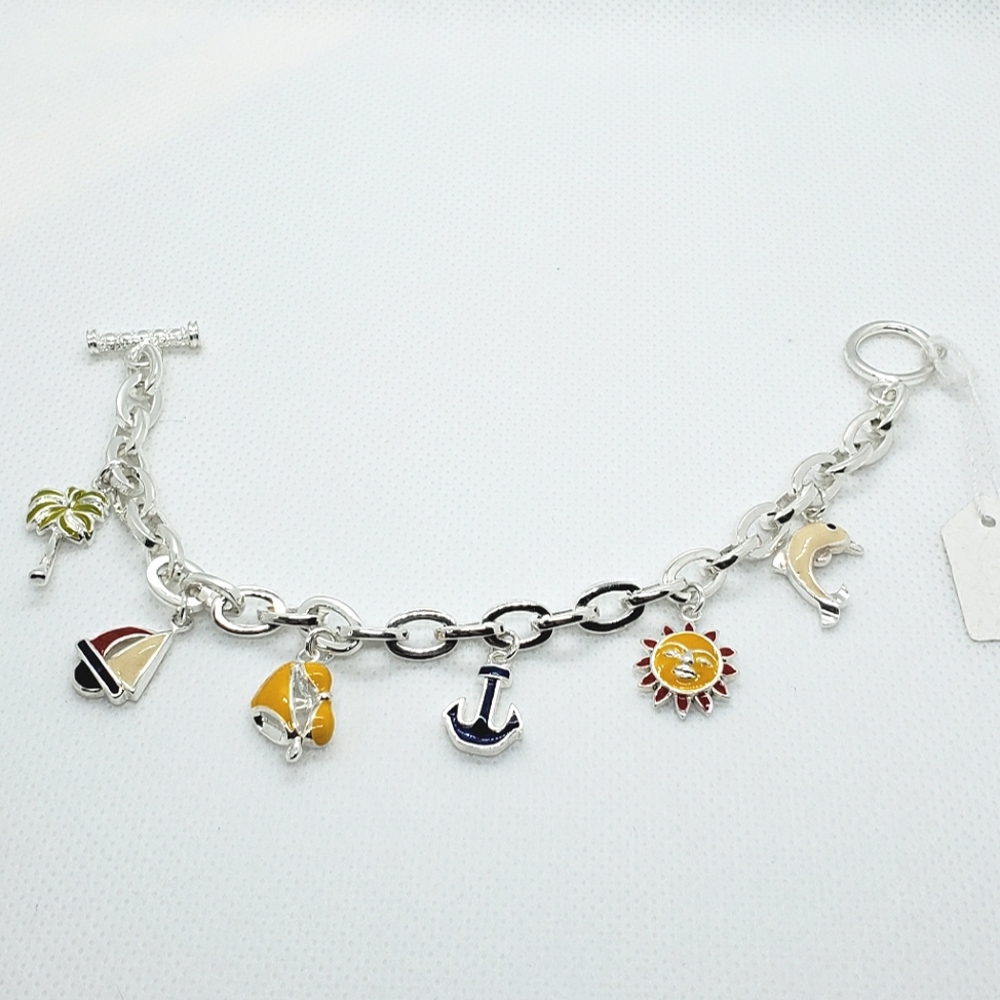 Beach themed silver charm bracelet